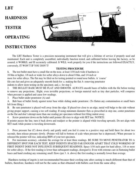 lbt hardness tester instructions|lead hardness chart for bullets.